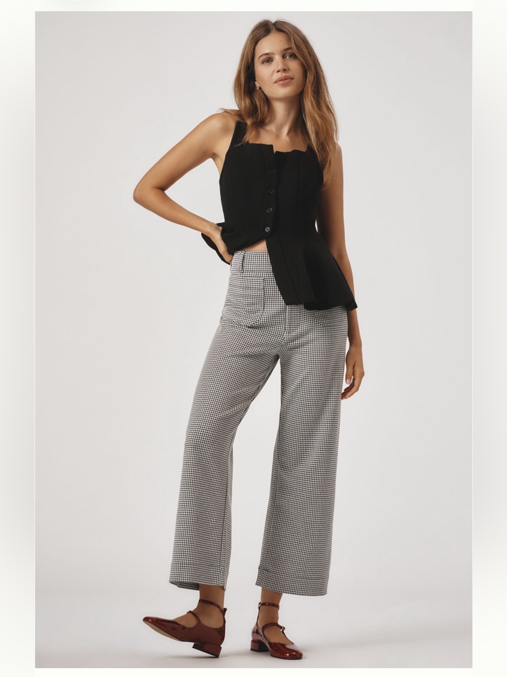 The Colette Houndstooth Crop Wide-Leg Pants By Maeve